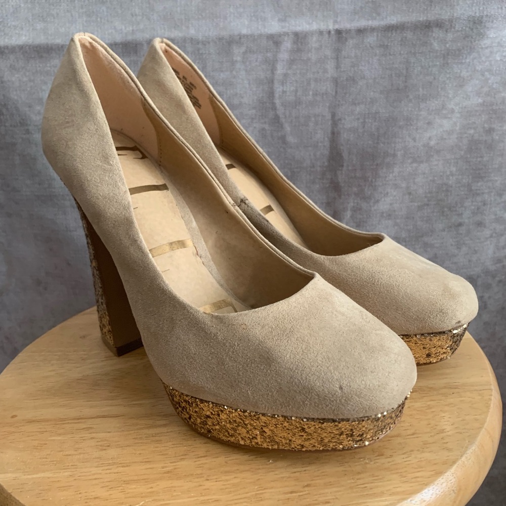 Faux suede and Gold Glitter high heels Elle